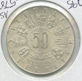 1963 Austria Silver 50 Schillings Union With Tirol - ASW .5787 -DN645