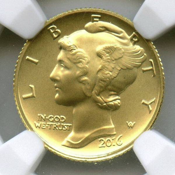 2016-W Mercury Dime 24k Gold Coin 1/10 oz NGC SP70 Early Releases - A487