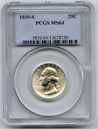 1939-S Washington Silver Quarter PCGS MS64 Certified - San Francisco Mint - E252