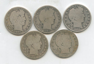 Lot Of 5 Silver Barber Half Dollars 50c Philadelphia & Denver Mint - KR692