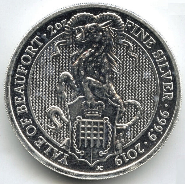 2019 Queen's Beast Yale of Beaufort 9999 Silver 2 oz Britain 5 Pounds - A615