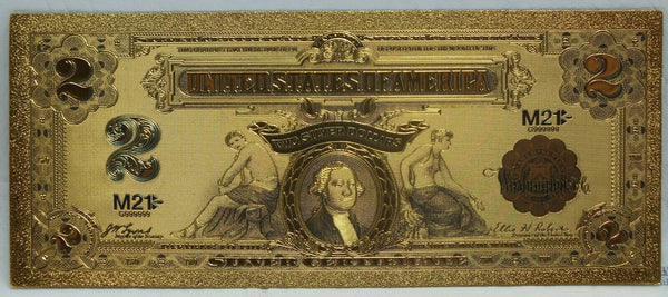1899 $2 Silver Certificate Washington Novelty 24K Gold Foil Plated Note 6