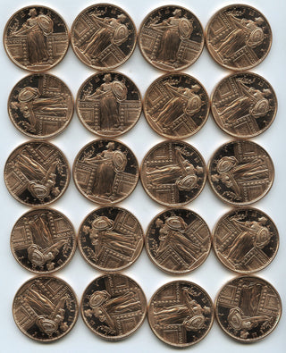 Standing Lady Liberty Quarter 999 Copper 1 oz AVDP Rounds (20) Roll Medals B622