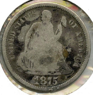 1875-CC Seated Liberty Silver Dime - Carson City Mint - CC Below Bow - B892