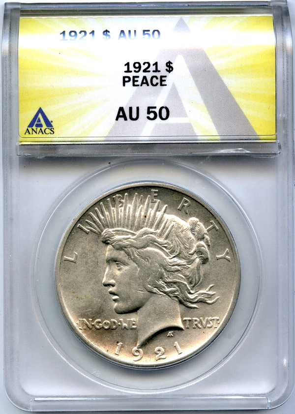 1921 AU 50 Peace Dollar Anacs Holded -DM821