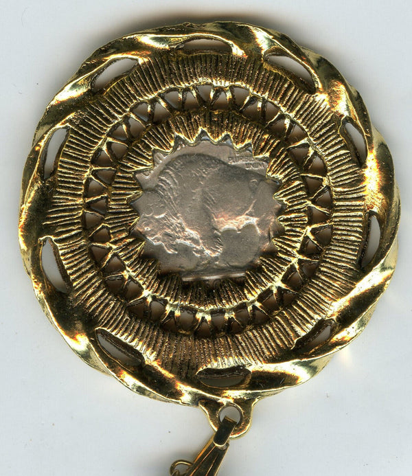 1936 Buffalo Nickel Indian Head Coin & Bezel Necklace Pendant Chain - A261