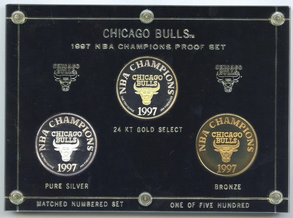 1997 Chicago Bulls NBA Champions 3-Medal Set Silver Bronze 24k Gold Select E901