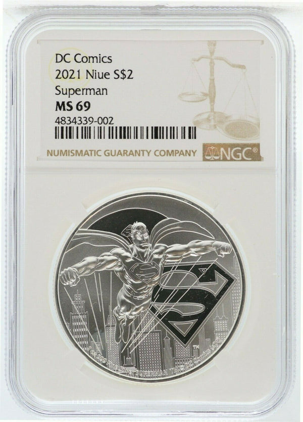 2021 Superman 1 Oz Silver NGC MS69 Niue $2 Coin DC Comics Superhero - JN256