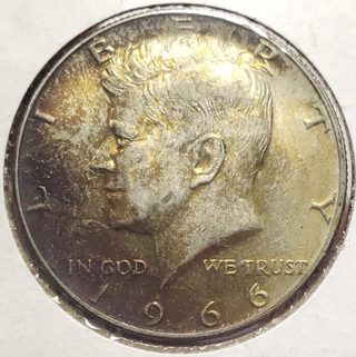 1966 Kennedy Silver Half Dollar - Toned Toning - Philadelphia Mint - JN572