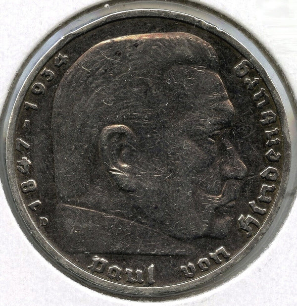 1937-D Germany Coin 5 Mark - Paul Von Hindenburg - Deutsches Reich - G485