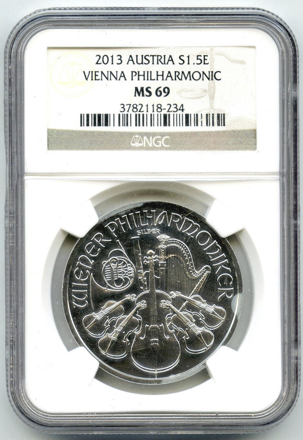 2013 Austria Vienna Philharmonic 1 oz Silver Coin NGC MS69 Certified ounce A856