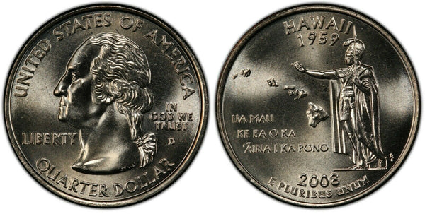 2008-D Hawaii Statehood Quarter 25C Uncirculated Coin Denver mint 100
