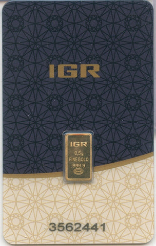 IGR 1/2g Fine Gold 999 Bar Assay Certificate-KR32
