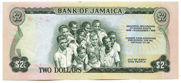 1973 Jamaica $2 Currency Bank Note FAO Two Dollars Low Serial Uncirculated CC727