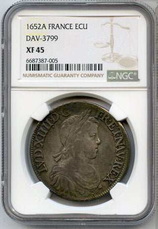 1652-A France ECU Silver Coin DAV-3799 NGC XF45 Certified - JP619