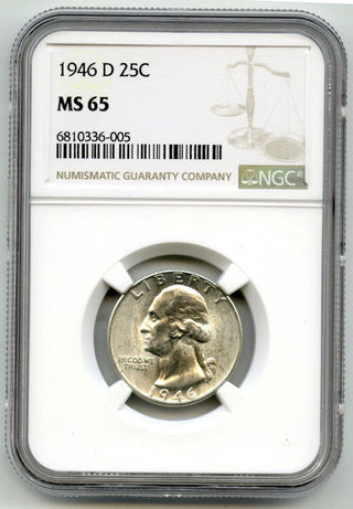 1946-D Washington Silver Quarter NGC MS65 Certified - Denver Mint - G51