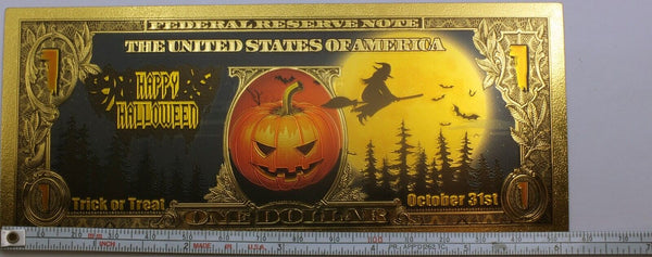 $1 Halloween Trick or Treat Spooky! Novelty 24K Gold Foil Plated Note Bill GFN72