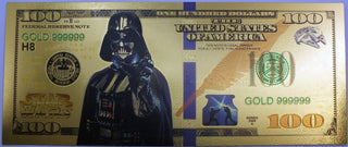 $100 Darth Vader Star Wars Dark Side Novlty 24K Gold Foil Plated Note Bill GFN58