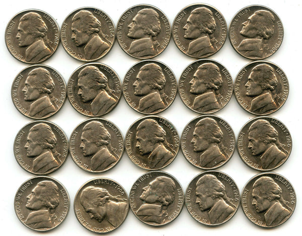 1966 Jefferson Nickels Uncirculated Coin Roll - Philadelphia Mint lot - BX981