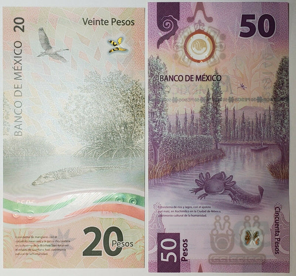 2021 Mexico 20 & 50 Pesos Veinte Cincuenta Uncirculated Bank Notes UNC - JM617