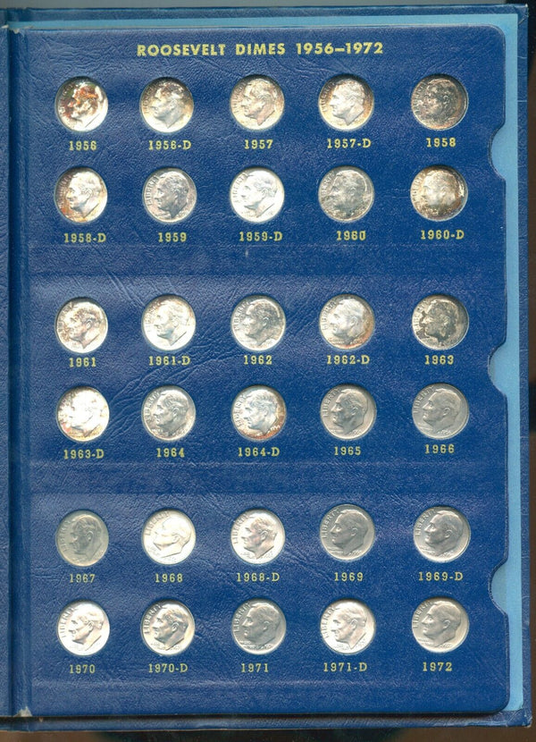 Silver Roosevelt Dimes 1946 -1974  Whitman Album 63-Coin Set 10c Silver - ER656