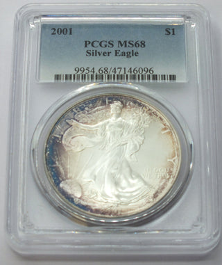 2001 American Eagle 1 oz Silver Dollar PCGS MS68 Toning Toned Bullion - E617