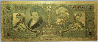 1896 Educational $2 Silver Certificate Novelty 24K Gold Plated Note 6