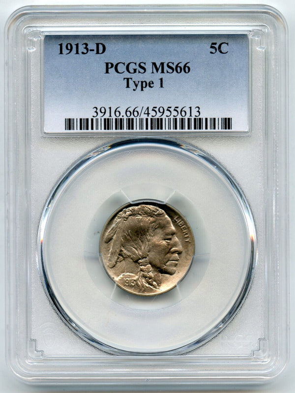 1913-D Buffalo Nickel PCGS MS66 Certified - Type 1 - Denver Mint - A165