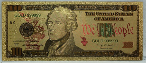 2009 $10 Federal Reserve Novelty 24K Gold Foil Plated Note Bill 6