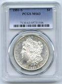 1881-S Morgan Silver Dollar PCGS MS 63 Certified - San Francisco Mint - B787