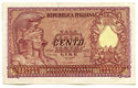 1951 Italy 100 Lire Cento Currency Banknote - Repubblica Italiana Note - A406