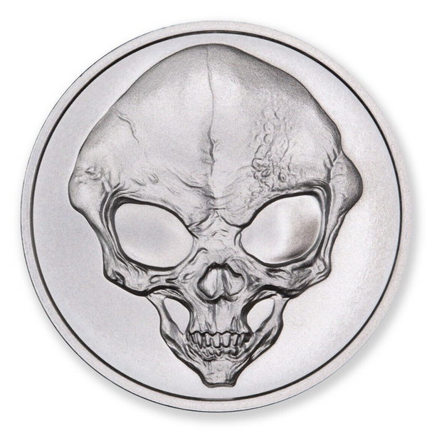 Alien Skull UFO Art Medal 999 Silver 1 oz Round ET Medal Extra Terrestrial JP291