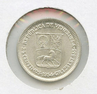 1954 Republica De Venezuela 25 Centimos .8350 Silver -DN150