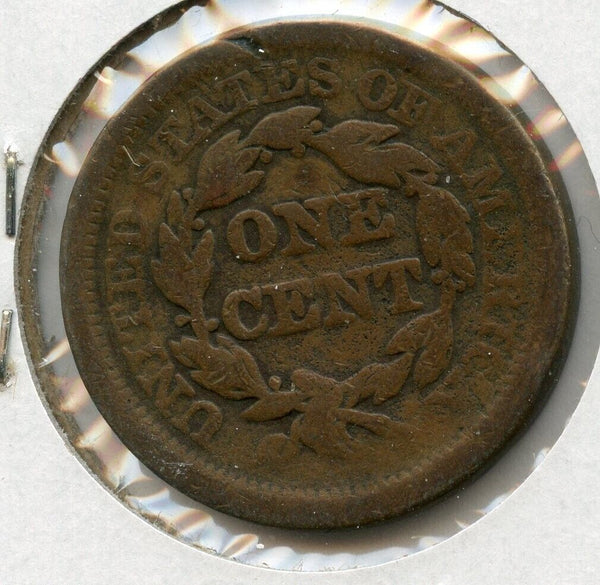 1853 Braided Hair Large Cent US Copper 1c Coin - JP139