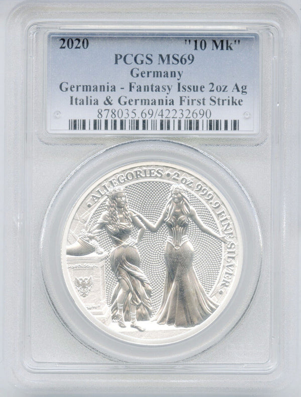 2020 Italia & Germania 2oz Silver First Strike -10MK Coin -PCGS MS 69 -DN031