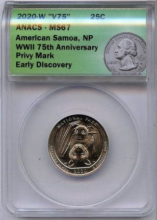 202-W American Samoa Quarter ANACS MS67 Early Discovery Bat West Point - JP484
