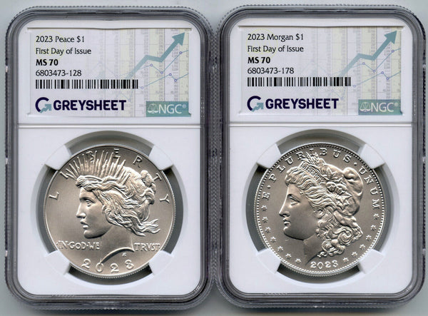 2023 Morgan & Peace Silver Dollar NGC MS70 First Day Issue 2-Coin Set - E790