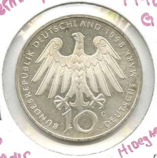 1998 G Germany Hidegard 10 Marks .925 Silver Coin .461 ASW -DN160