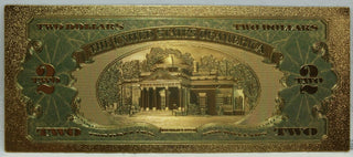 1928 $2 US Legal Tender Red Seal Novelty 24K Gold Foil Plated Note Bill 6