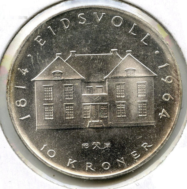 1964 Norway Silver Coin 10 Kroner - Uncirculated - Eidsvoll - E536