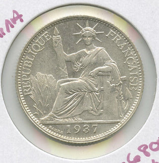 1937 France Indo-China 20 Cent .6800 Silver Coin .1181 ASW -DN164