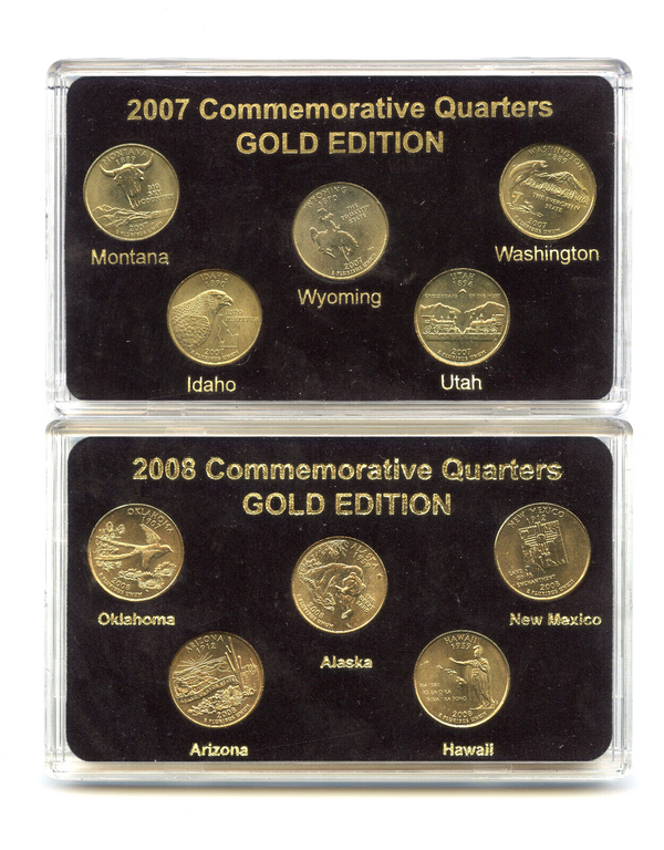 1999- 2008 State Commemorative Quarters Gold Edition 50 Coins -DM847