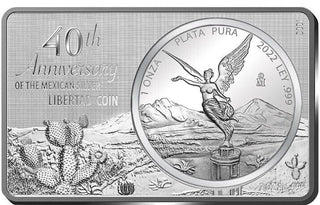 2022 Mexico Mexican Libertad 40th Anniversary Onza 3 Oz Silver Coin Bar - JP194