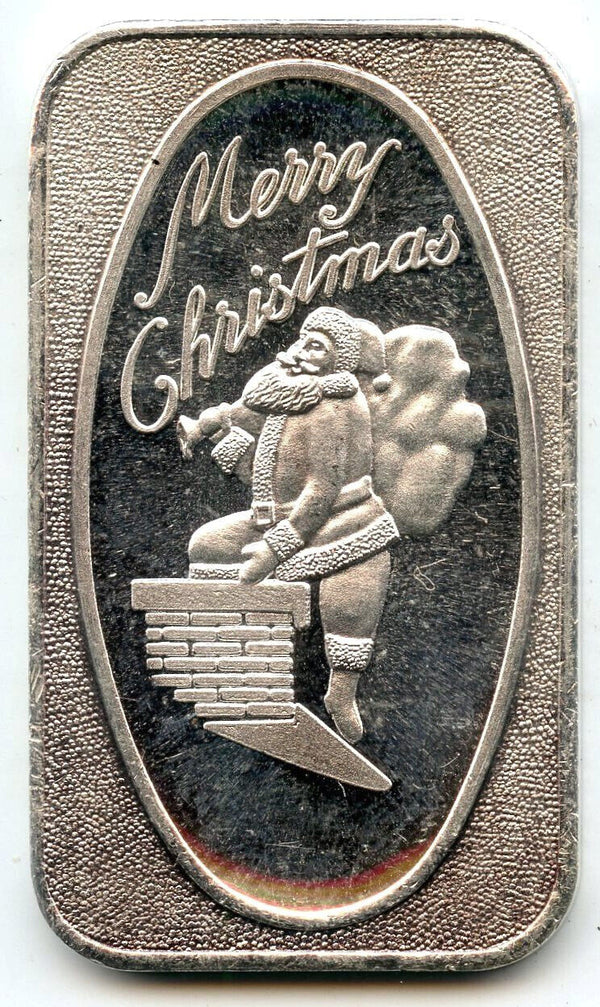 Merry Christmas Santa & Gifts 999 Silver 1 oz Art Medal Vintage ingot Bar CC550