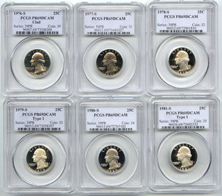 1976 - 1998 Washington Proof PCGS PR69DCAM Quarter 23-Coin Set - E798