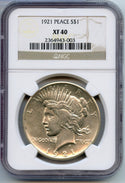 1921 Peace Silver Dollar NGC XF40 Certified - Philadelphia Mint - CC12