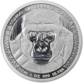 2016 Congo Silverback Gorilla   1 oz 999 Silver 5000 Francs Coin - KR55