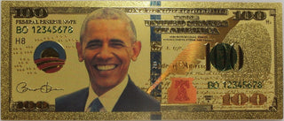 Barack Obama $100 Federal Reserve Note Novelty 24K Gold Foil Plated Bill GFN77