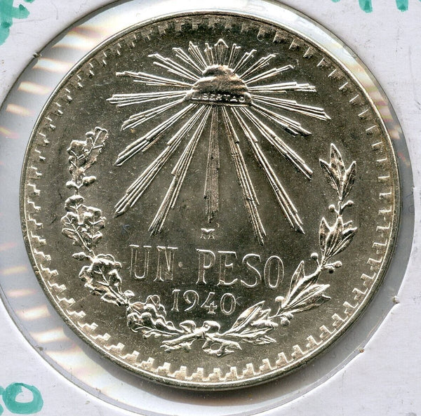 1940 Mexico Un 1 Peso Silver Coin .720 Uncirculated Moneda Plata - JP360