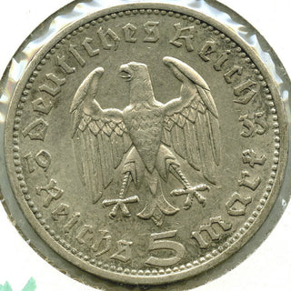 1935 Germany 5 Mark Third Reich Silver Coin - Paul Von Hindenburg - DM251